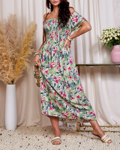 Royalfashion Zielona sukienka damska midi w kwiaty