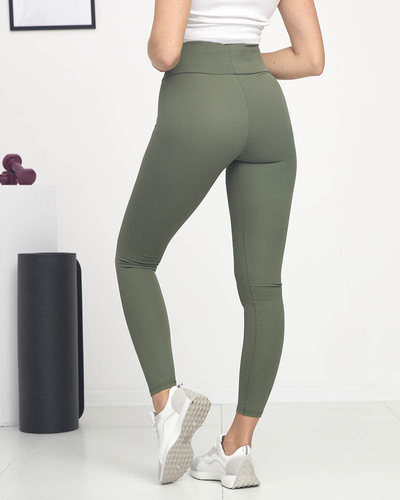 Royalfashion Zielone damskie prążkowane legginsy z różowymi napisami