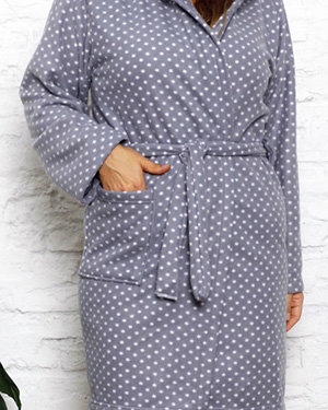 Royalfashion Szary damski szlafrok w kropki PLUS SIZE