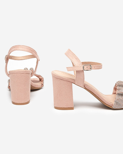 Royalfashion Różowe damskie sandałki na słupku z cyrkoniami Triesta