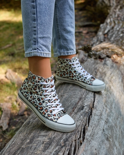 Royalfashion Bež Ženske visoke superge z modnim vzorcem Jungle Jive