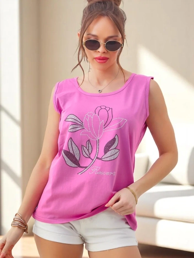 Royalfashion Ženska bombažna brezrokavnik s kamenčki CVEĆE