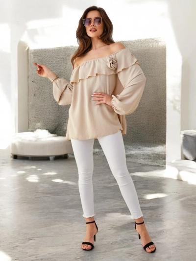 Royalfashion Ženska bluza v španskem slogu s čipkami in cvetom