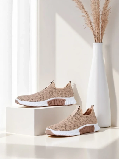 Ženski natikači Selene svetlo rjava, tkanina, nizka peta, udobje