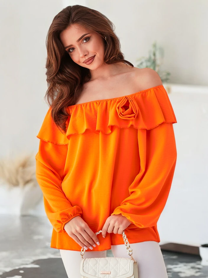 Royalfashion Ženska bluzka v španskem slogu z gubami in cvetom