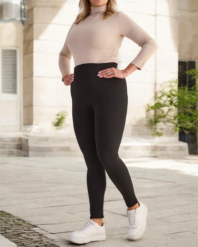 Royalfashion Czarne klasyczne damskie ocieplane legginsy PLUS SIZE