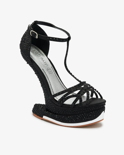 Royalfashion Czarne czółenka damskie z cyrkoniami Nekko