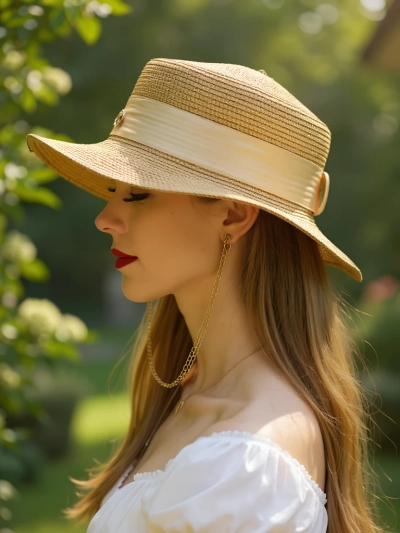 Royalfashion Ženski slamnat klobuk Grace z okrasnim trakom