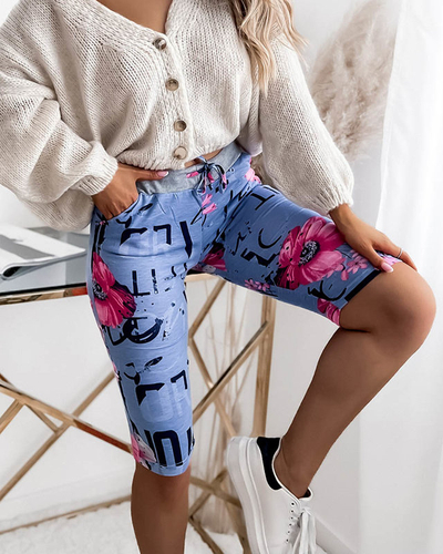 Royalfashion Niebiesko- różowe spodenki damskie 3/4 z printem PLUS SIZE
