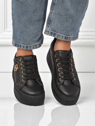 Aurelia Nero - Črna platforma Royalfashion iz eko usnja, model LH201-8