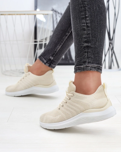 Royalfashion Kremowe damskie tkaninowe buty sportowe Bofia