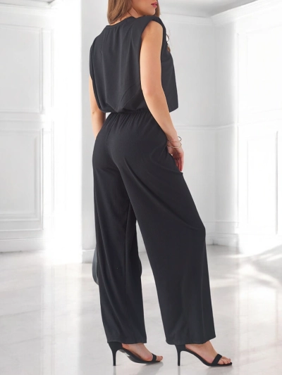 Royalfashion Ženski rebrasti viskozni komplet, brezrokavnik in z razširjenimi hlačami