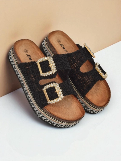 Royalfashion Ženski sandali z okrasnimi sponkami GlamCork