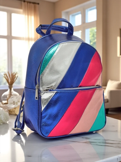 Royalfashion Ženski nahrbtnik iz eko usnja z kovinskimi črtami Metallic Stripes
