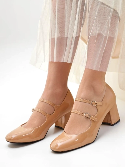 Royalfashion Patentna usnjena ženska čevlja s peto in trakovi Ovinna