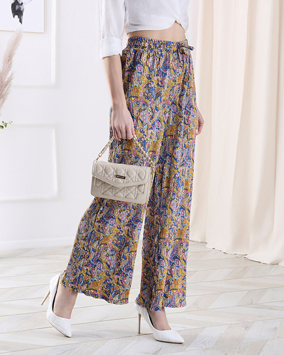 Royalfashion Wzorzyste szerokie spodnie damskie w kolorze żółtym