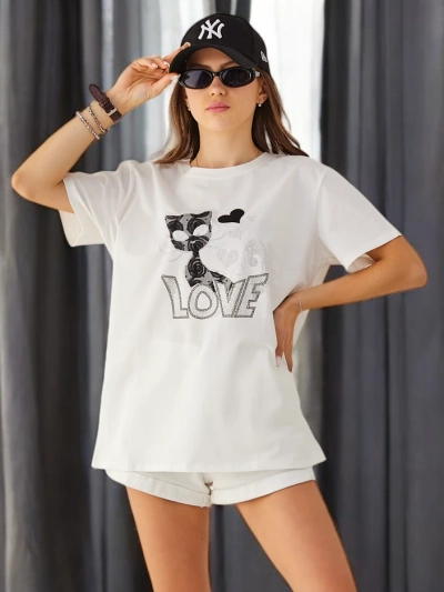 Royalfashion Ženska bombažna majica Cat Love