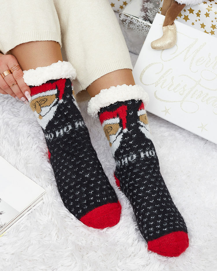 Royalfashion Warmed Christmas črne ženske nogavice