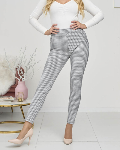 Royalfashion Szaro- czarne ocieplane damskie tregginsy w kratkę