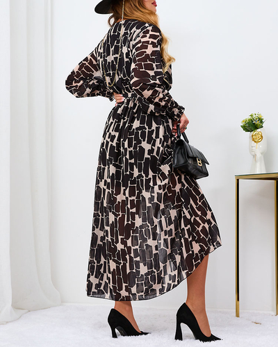 Royalfashion Črna in bež vzorčasta ženska maksi obleka