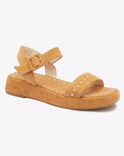 Royalfashion Brązowe sandały damskie z dżetami Franssia