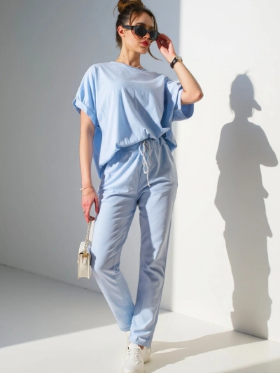 Royalfashion Ženski bombažni set s kratkimi rokavi in ravnimi hlačami