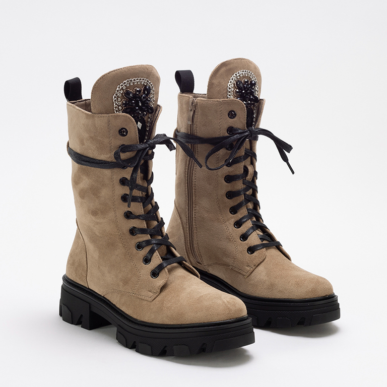 Eko-zamszowe damskie botki workery w kolorze khaki Moxo - Obuwie