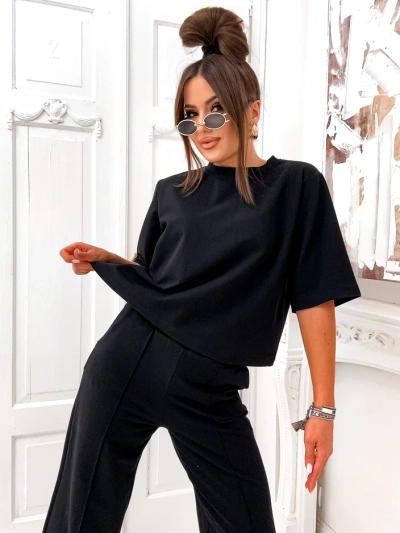 Royalfashion bombažna ženska komplet z razširjenimi hlačami