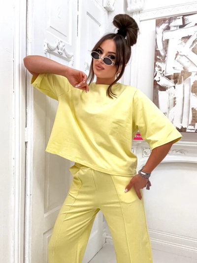 Royalfashion Ženski bombažni komplet s širokimi hlačami