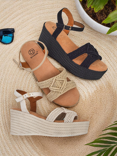 Royalfashion Ženski sandali z visoko peto, pleteni Sunny Day