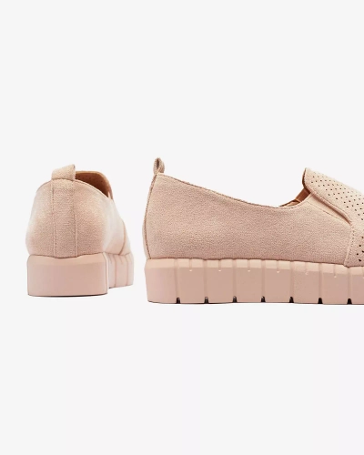 Royalfashion Ażurowe damskie pudrowe tenisówki slip on Cegeti