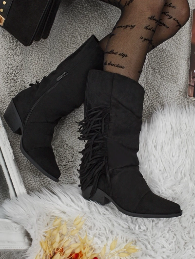 Kavbojke damskie na obcasie z frędzelkami Selva