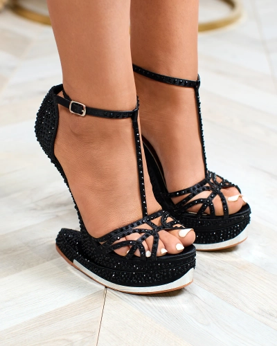 Royalfashion Czarne czółenka damskie z cyrkoniami Nekko