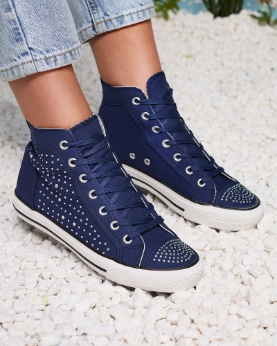 Royalfashion Granatowe wysokie trampki z cyrkoniami Totulu