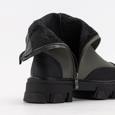 Ciemnozielone damskie botki na masywnej podeszwie Rosidi  - Obuwie