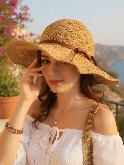 Royalfashion Ženski slamnik z mašno Belle