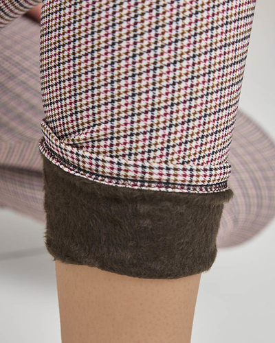 Royalfashion Bordowo- czarne ocieplane damskie tregginsy w kratkę