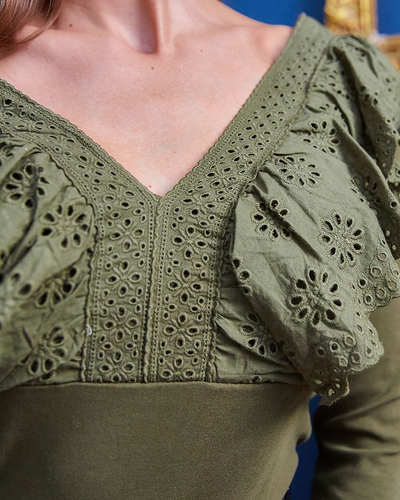 Royalfashion Zelena ženska bluza s čipko
