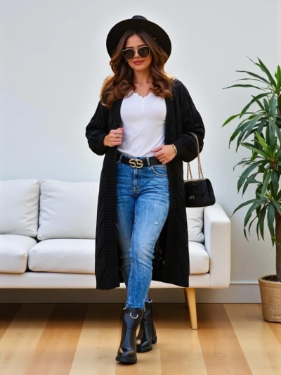 Royalfashion Ženski pleteni pončo džemper