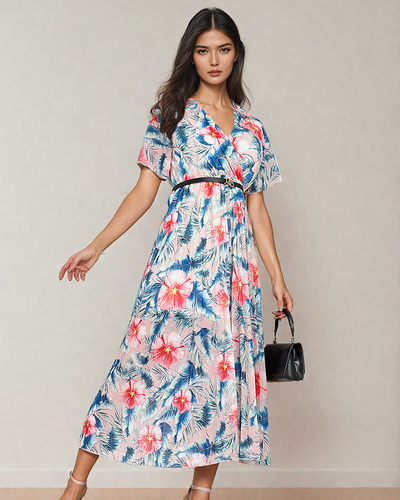 Royalfashion Ženska plisirana cvetlična midi obleka