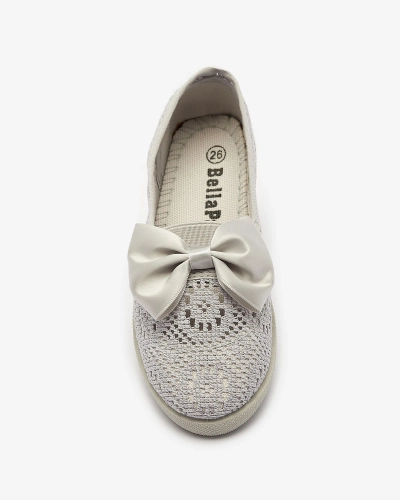 Royalfashion Dziewczęce szare tenisówki slip on z kokardką Sweet Time