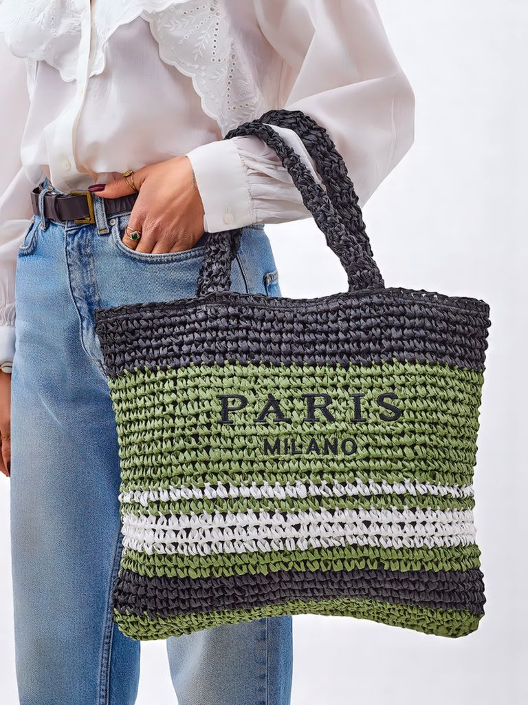 Royalfashion Velika ženska torba iz slame Paris Stripe