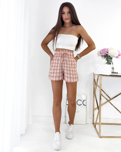 Royalfashion Różowe krótkie spodenki damskie w kratę
