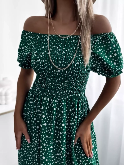 Royalfashion Zielona sukienka damska maxi w groszki