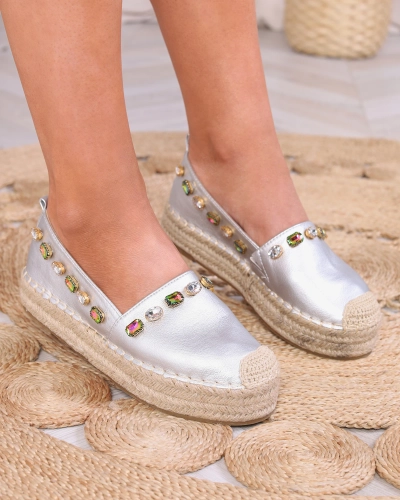 Royalfashion Damskie srebrne espadryle z kryształkami Ziennie