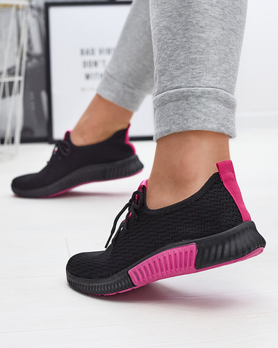 Royalfashion Czarne damskie buty sportowe z fuksjowymi wstawkami Keteti