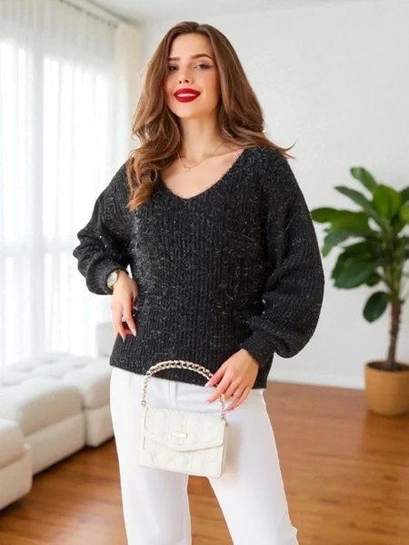 Royalfashion Ženski pulover z bleščečo nitjo