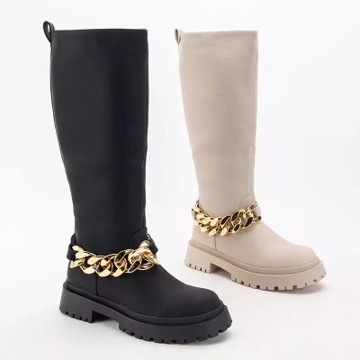 OUTLET Czarne damskie kozaki do kolana Filusio - Obuwie