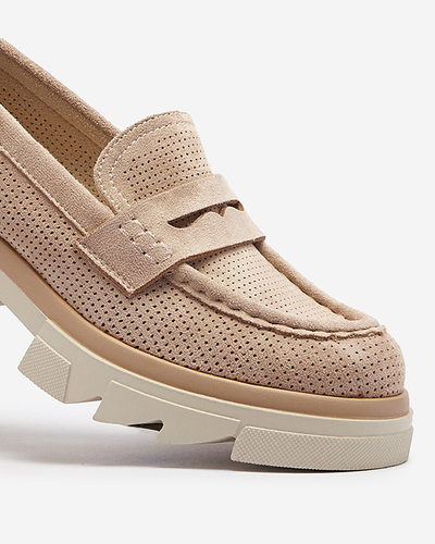 Royalfashion Jasnobrązowe damskie ażurowe mokasyny na masywnej podeszwie Ejina