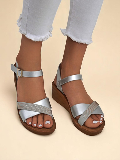 Royalfashion Ženski sandali z wedge peto in okrasnimi kamenčki Allona